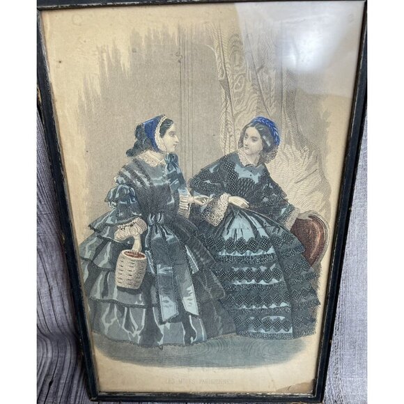 Antique Les Modes Parisiennes Petersons Magazine February 1858 Framed Print - Picture 1 of 8